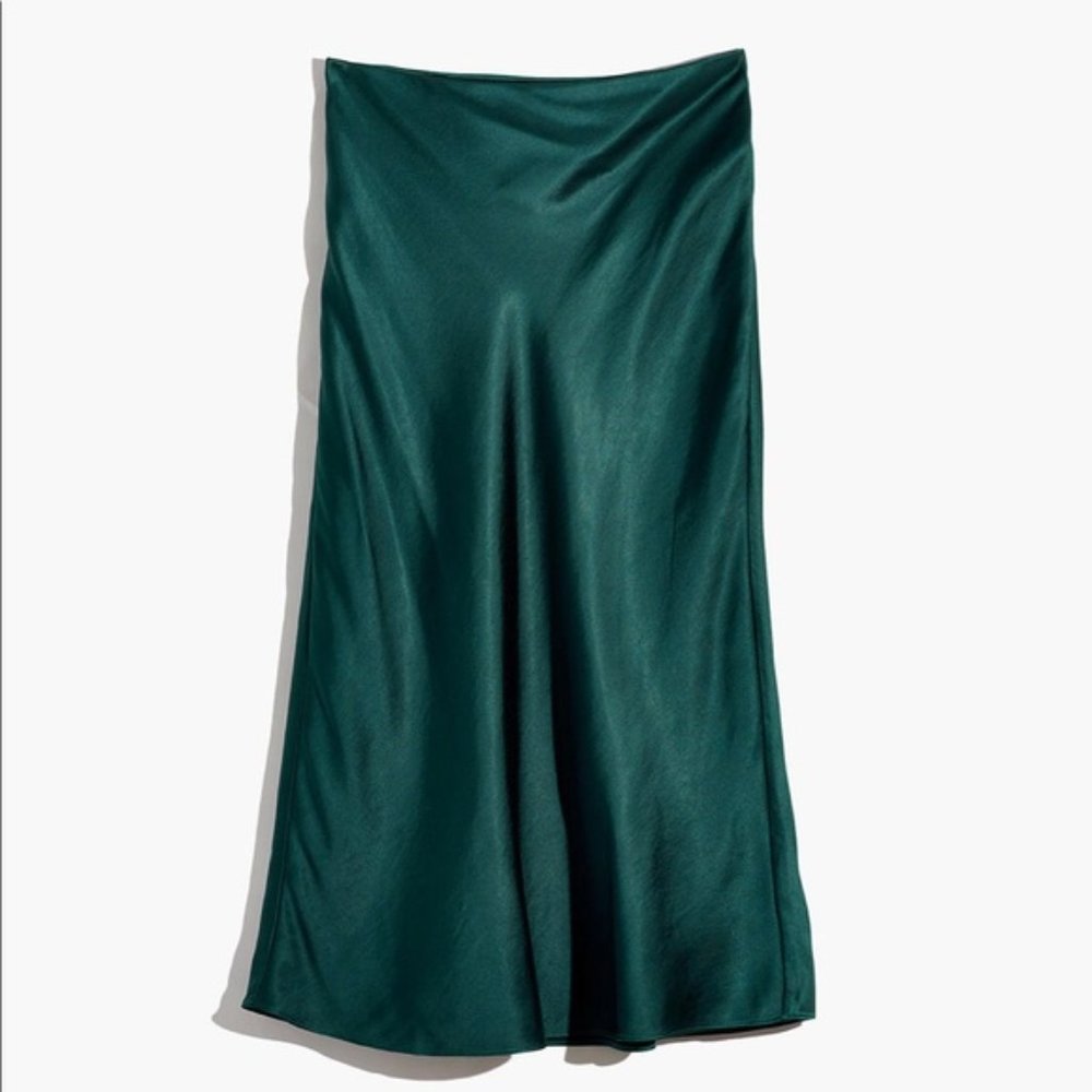 Madewell Satin Midi Skirt - Emerald Green
